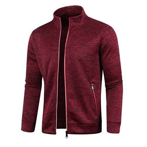 Generisch Chaqueta de sudadera para hombre sin capucha con cremallera, cuello alto, chaqueta de entretiempo, chaqueta casual ligera, chaqueta de softshell, chaqueta para correr, chaqueta deportiva