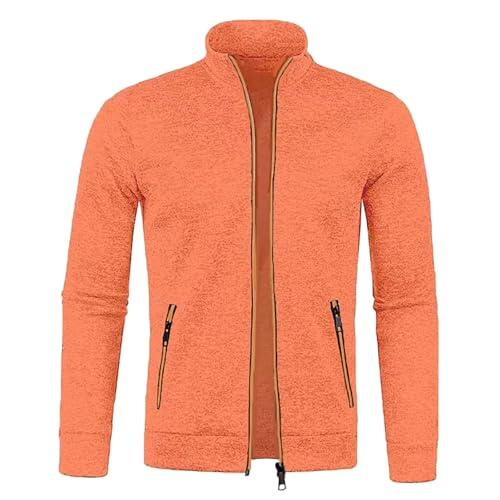 Sudadera para hombre sin capucha con cremallera, cuello alto, chaqueta de entretiempo, chaqueta ligera softshell para correr, chaqueta deportiva, chaqueta clásica de entrenamiento, Naranja-1., S