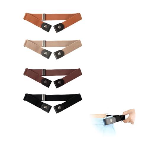 Sylkeov Pack de 4 cinturones elásticos sin hebilla para adultos y niños, Cinturones ajustables invisibles para niños y niñas, negro, marrón, beige y camello. Adaptados para edades de 3 a 15 años