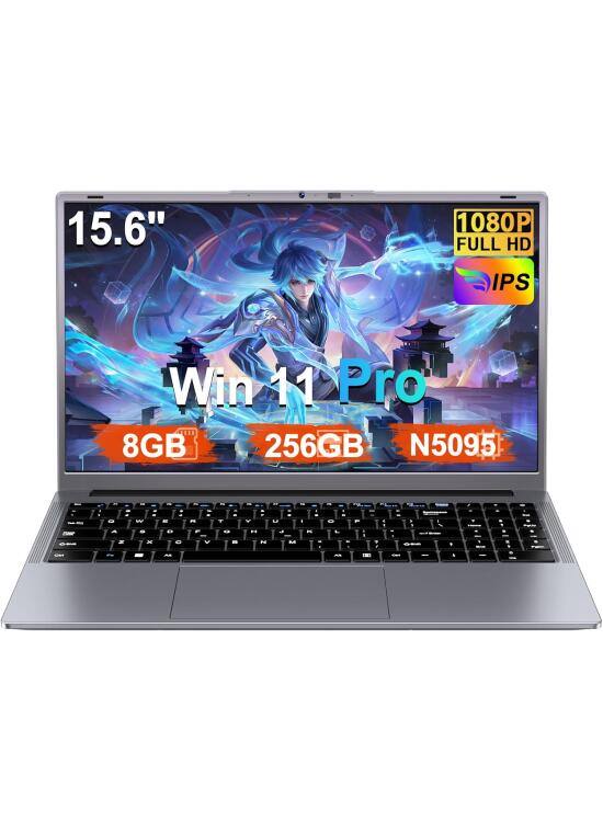 2026 Ordenador Portátil 15,6 Pulgadas Celeron N5095 2,9 GHz Win11 Pro 8GB 256GB SSD Expansión 1TB 1920x1080 FHD BT4.2 HDMl USB 3.0 Portatil con Ratón Inalámbrico y Teclado Español Membrana Gris