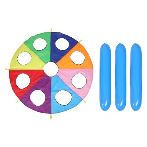 Toddmomy 1 Juego de paracaídas arcoíris con 9 Agujeros y Asas para niños, Juego cooperativo para jardín de Infantes al Aire Libre.