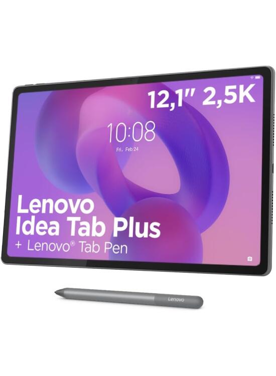 Lenovo Idea Tab Plus – Tablet 12.1" 2.5K (MediaTek Dimensity 6400, 12 GB RAM, 256 GB UFS 2.2, 90 Hz, 4 Altavoces, Ranura microSD, Wi-Fi 5, Bluetooth 5.2, Android 15) Color Luna Grey – Incluye Tab Pen