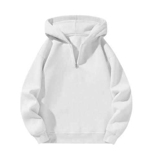 Bonita sudadera con capucha y cremallera de un cuarto para adolescentes, estilo suéter con hombros caídos, tela ligera, diseño liso, adecuada para entrenamientos y uso casual, sudadera con capucha