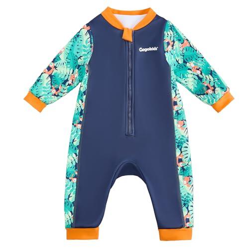Gogokids Conjunto de neopreno para bebé 0-3 años, traje de baño térmico para niño pequeño, traje de baño para bebé con cremallera frontal, forro de forro polar, mangas largas, protección solar y