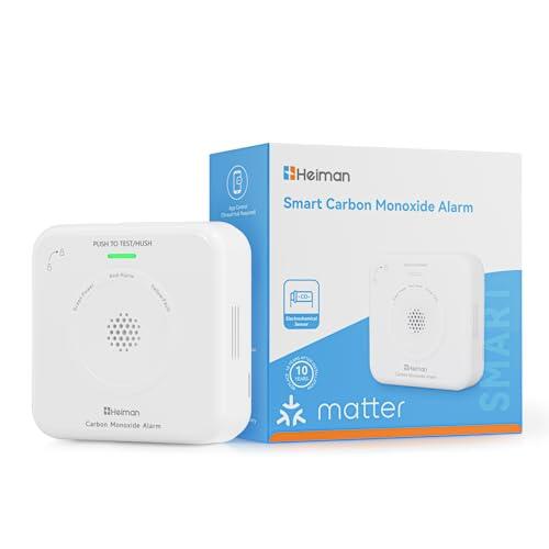 Heiman Detector de Monóxido de Carbono Inteligente Matter (Hub requerido) - Detector CO para SmartThings & Home Assistant, Certificado en 50291, Pilas reemplazables, Sensor de 10 años, 85dB