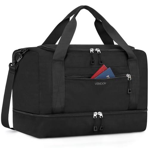 VSNOON Ryanair Bolso de Cabina Avión 40x30x20, 24L Bolso de Viaje Plegable Impermeable con Bolsillo de Zapatos y Bolsillo Húmido, Bolso de Viaje Avión Deporte Vacaciones Hospital Fin de Semana,Negro