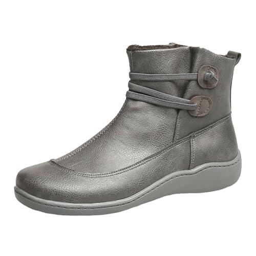Generisch Botas de tobillo informales de color sólido para mujer, talla grande, suela plana, abertura ancha, botas cortas, gris, 38 EU