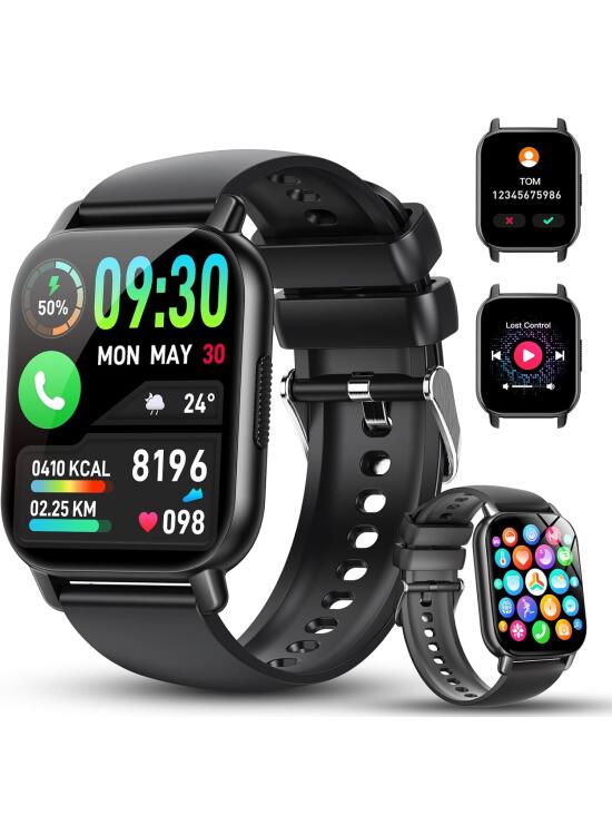 Reloj Inteligente Hombre Mujer con Llamadas Bluetooth, 1.91"HD Smartwatch con Podómetro Pulsómetro Monitor de Sueño, IP68 Reloj Deportivo con 112+ Deportivos Modos, Smart Watch para Android iOS, Negro