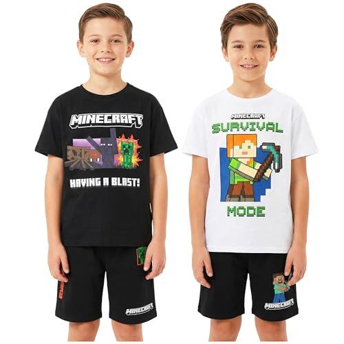 Minecraft Pijama Niño 6-14 Años, Pack de 1 o 2 Conjunto de Pijama Corto, Creeper Ropa de Dormir Manga Corta, Regalos Niños (13-14 Años, Gris/Blanco, 2 Paquete)