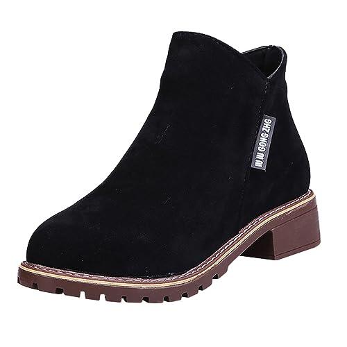 Generisch Moda mujer tobillo bajo Trim redondo Toe tobillo botas Casual señoras zapatos ocio, Negro , 40 EU