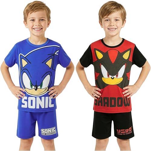Sonic The Hedgehog Pijama Niño 5-12 Años, Pack 2 Pijamas Niños Cortos, Camiseta Manga Corta y Shorts, Ropa de Dormir Verano, Regalo Gamer (7-8 Años, Azul/Rojo Sonic, 2 Pack)