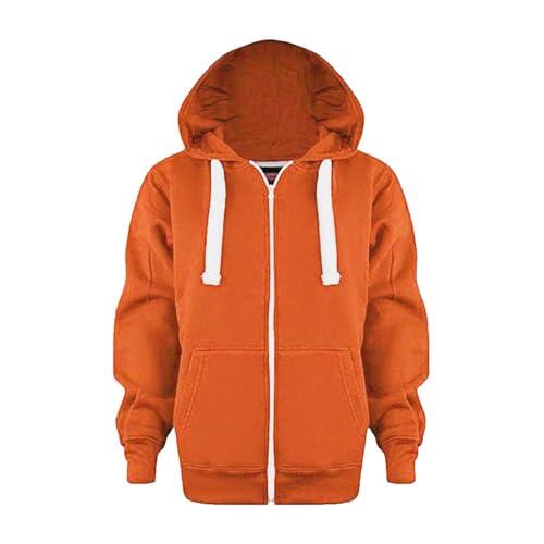 Sudadera con capucha y cremallera para niños y niñas, diseño de manga larga para niños, equipada con bolsillos, versátil como chaqueta o parte superior, ideal para uso diario e informal, 1a-naranja, 4