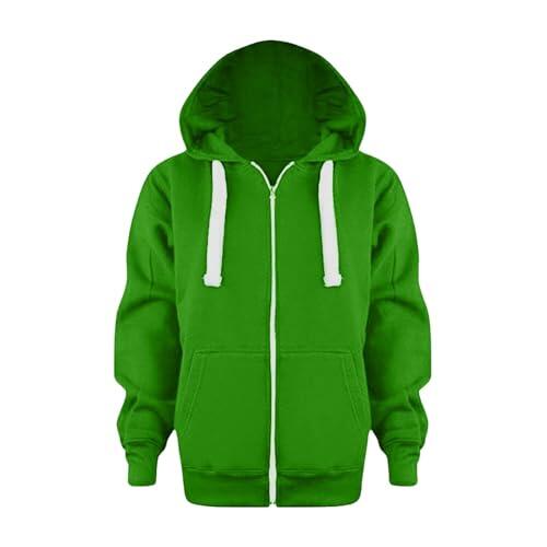 Sudadera con capucha y cremallera para niños y niñas, diseño de manga larga para niños, equipada con bolsillos, versátil como chaqueta o parte superior, ideal para uso diario e informal, 1b-verde, 9