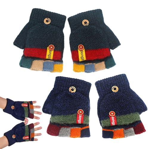 SAIIURV 2 Pares Guantes sin Dedos Niños Mitones Manoplas de Punto de Invierno Elásticos Cálido Térmicos Convertibles Flip Top Guantes Niños de 1 a 5 Años para Cumpleaños Navidad