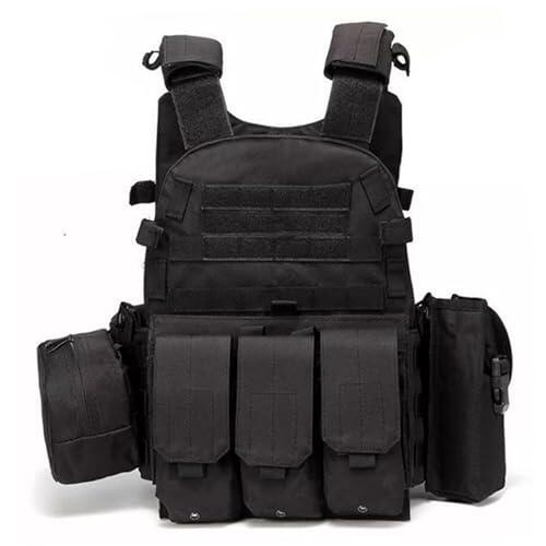 Licsaliwe Chaleco Airsoft MOLLE multifuncional, portador de placa transpirable ajustable para seguridad de entrenamiento al aire libre de paintball (negro)