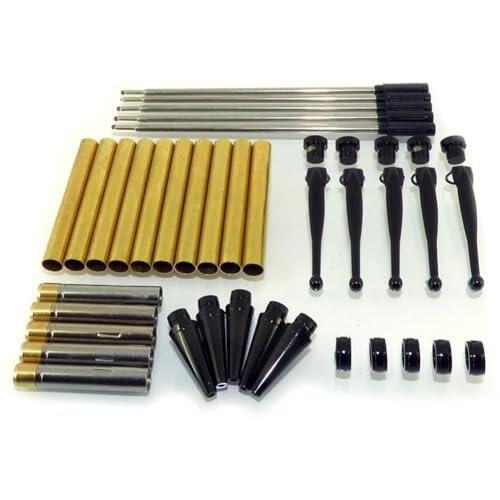 Hscjymnd - Juego de kit de bolígrafo con mecanismo de torsión x 5, acabado en cromo negro Slimline de madera torneada elegante.
