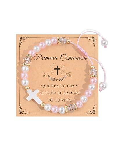 VU100 Regalos Comunion Niña, Regalos Primera Comunion Niña Recordatorios Comunion Originales Pulsera Comunion Niñas Hombre Pulsera Cruz Ajustable