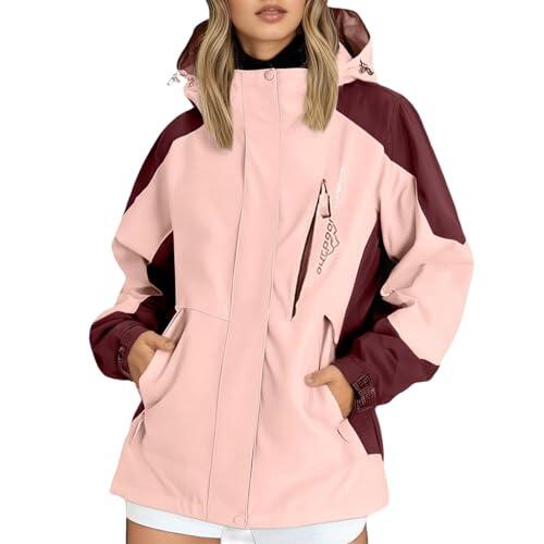 Generisch Chaqueta cortavientos ligera para mujer, abrigo deportivo informal para exteriores, impermeable transpirable para senderismo, Rosa., L