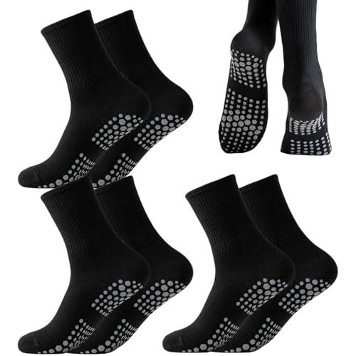 Gcroet 3 pares de calcetines de pilates con agarre para mujer, calcetines largos y holgados para yoga con agarre para entrenamiento en barra hospitalario, negro.