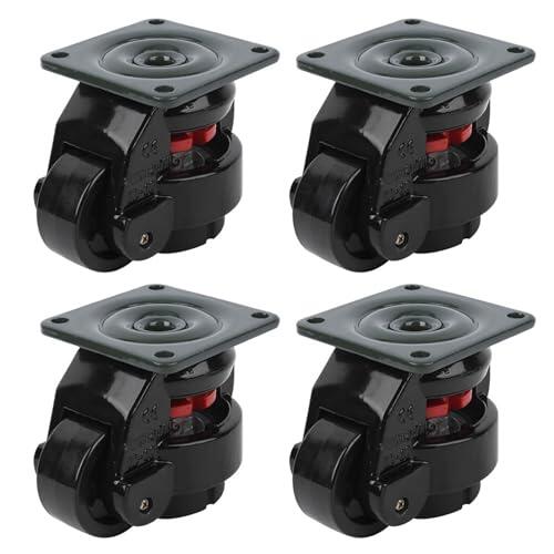 Bamjour Ruedas Niveladoras, Paquete de 4 Ruedas para Banco de Trabajo GD‑60F Giratorias Industriales Giratorias Resistentes Pies Niveladores para Banco de Trabajo, Máquinas, Equipos, Estantes