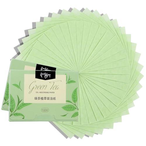 200 papeles de control de aceite, 6 x 9 cm, papel blanqueador para la cara, té verde, papel secante para la cara con aceite facial y hojas naturales absorbentes de aceite, papel mate para pieles
