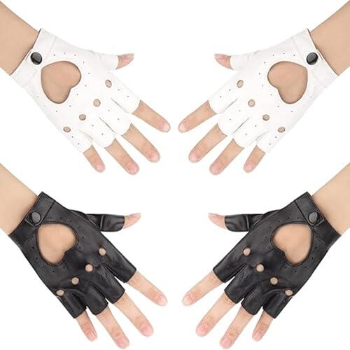 Liooce Guantes sin dedos para hip-hop, color blanco y negro, estilo punk