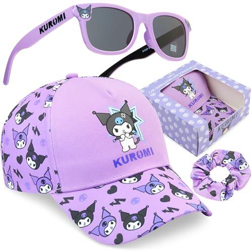 Get Trend Kuromi Gorra Niña con Gafas de Sol UV400 y Goma Pelo Set, Accesorios Verano Niñas, Protección Solar, Regalo Niña (Púrpura Kuromi)