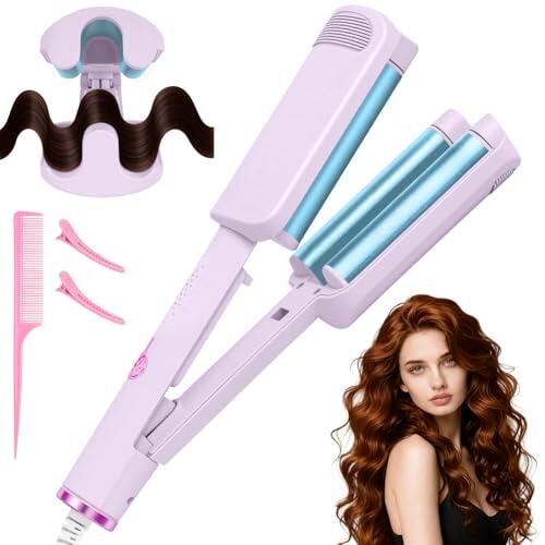 LOPHE Rizador Pelo Ondas, 32MM Plancha Ondas Profesional, Ondulador de Cerámica de U, Rizador Francés con 4 Temperaturas Ajustables,Hair Curler para Principiantes y Todo Tipo de Cabello (Morado Noble)