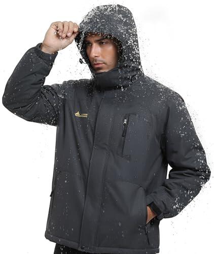 Mnking Chaqueta Esquí Impermeable Hombre Lana Cazadora Montaña Snowboard Invierno Forro Polar Cálida Antiviento Abrigos con Capucha Desmontable Exterior CFY226M-Grey-XL