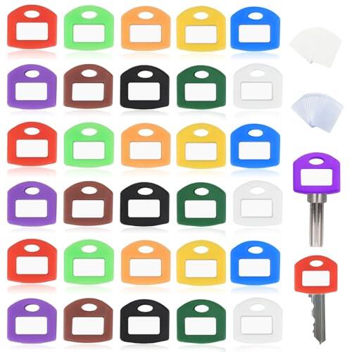Ji liangli Fundas para Llaves,30 PCS Fundas para Llaves de Silicona 10 Colores con Etiquetas Cuadradas para Identificación Rápida Compatibles con Llaves Planas Estándar para Hogar Oficina y Garaje