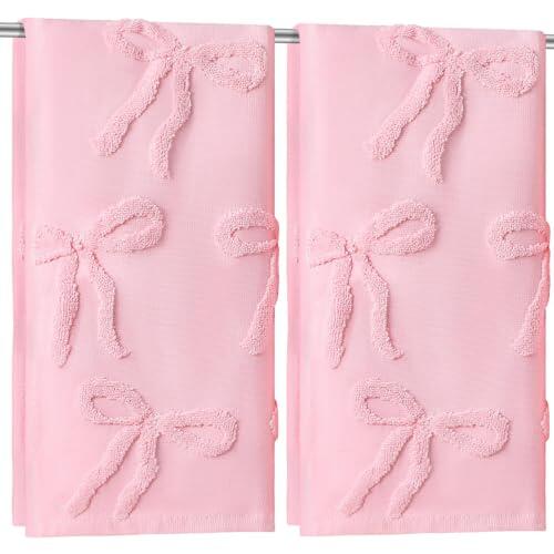 Dermalyx 2 toallas de mano rosa con lazo, 100 % algodón, toallas de baño absorbentes, tejido jacquard, decorativas, para baño y regalo, 35 x 75 cm