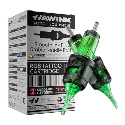 HAWINK Agujas Tatuaje Kit 50 uds. Tattoo Cartuchos Desechables #12 Estándar Round Liner 3RL 5RL 7RL 9RL 11RL D. 0,35 mm Profesionales Tattoo Supplies para Principiantes y Artistas EN20-FG-50KIT-E