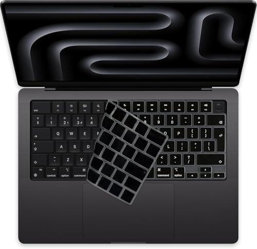 MasiBloom Protector de teclado para MacBook Pro 2025 de 14 pulgadas (M5), chip A3434, protector de teclado (silicona negra en inglés)