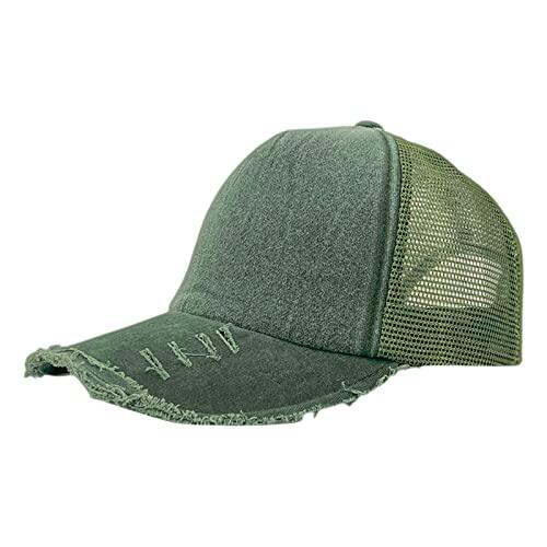 Generisch Dobladillo perforado Denim Sombreado versátil Gorra de béisbol Gorras prematuros, verde, Talla única