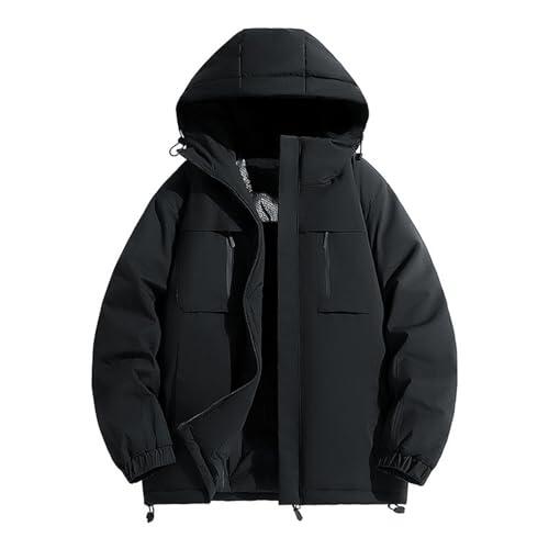 Vhersily 2025 Chaqueta de esquí de montaña impermeable Parka de nieve cálida acolchada de invierno abrigo de esquí con capucha a prueba de viento para mujer con bolsillos ligero acolchado, Negro , M