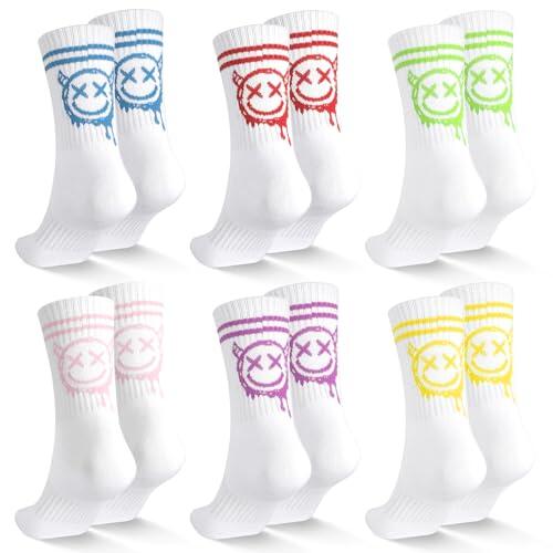 Utensilsto 6 pares de calcetines para niños 30-34, 35-38 calcetines de tenis para niños, calcetines deportivos de algodón, calcetines divertidos para niños, niñas, escuela, uso diario, ocio, tenis