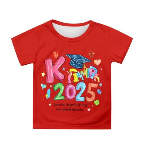 Generisch Sudadera con capucha sudadera con capucha 2025 camiseta deportiva para niños y niñas, estampado casual, personalidad, sin bolsillo, tops para niñas, Tops B1-rojo, 12-13 años