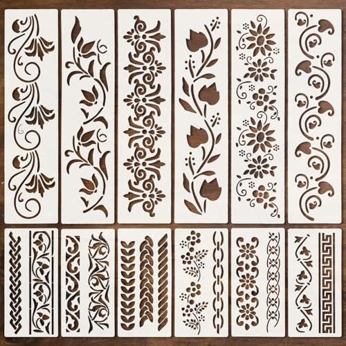 Plantillas con diseño floral, 12 piezas reutilizables | Decoración de paredes, manualidades, proyectos artísticos, scrapbooking