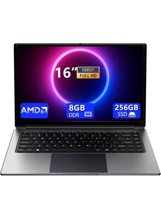 Ordenador portátil de 16 pulgadas, portátil con 8 GB DDR y SSD de 256 GB, ampliable a 1 TB.Pentium Quad-Core procesador de hasta 3,2 GHz, batería de 9000 mAh. Interfaz mini HDMI. WiFi de doble banda