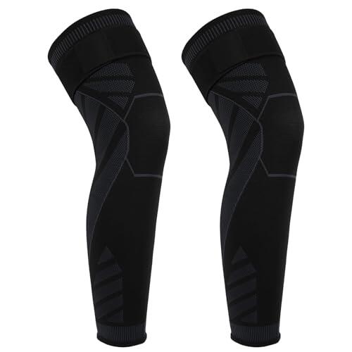 Adiwo Manga de Compresión de Pierna Completa, Rodilleras largas Baloncesto y Ciclismo, Compresion Protector de Soporte for Correr Soporte de Muslo, Protección de Pantorrillas (par) L