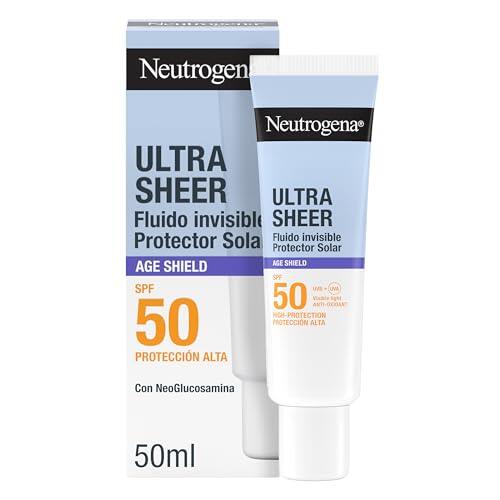 Neutrogena Ultra Sheer Solar Fluido Invisible Anti-edad SPF50 (50 ml), protector solar facial 50 de amplio espectro, crema de día antiedad ligera e hipoalergénica, crema de sol resistente al agua