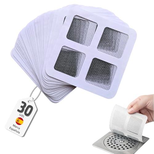 Mablik® Atrapa Pelos Ducha, 30 Unidades Desechables, con Adhesivo, Fáciles de Colocar y Duraderos. Rejilla Fregadero Cocina Auto-Adhesivo (30 uds)