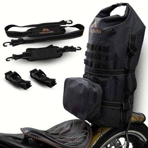 MALIHINI Sissybar Bolsa para motocicleta, 40 L, sistema MOLLE, impermeable, bolsa para portaequipajes (negro, 40 L)