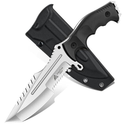 Freelander Cuchillos de Supervivencia Hoja Fija Acero D2 con Funda Kydex, Full Tang Cuchillos de Monte y Supervivencia, Negro
