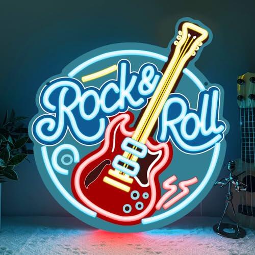 RuCvixkt Letreros de neón Rock Roll para decoración de pared, letrero de neón LED regulable para estudio de música, salón, bar, club, regalo para niños y niñas amantes de la música