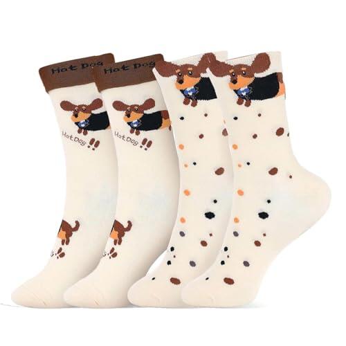 JOOTUEPO Calcetines de perro salchicha, regalo divertido de decoración, calcetines de perro salchicha, Transpirables/con Estampado de Lunares y Corazones, Ideal Como NavideñoRegalo