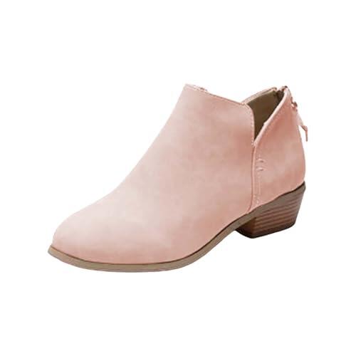 Generisch Botines para mujer de verano con tacón de bloque en el tobillo - Punta puntiaguda Botas cortas de otoño Botas vaqueras antideslizantes cómodas botas occidentales para mujer, Rosa., 40 EU
