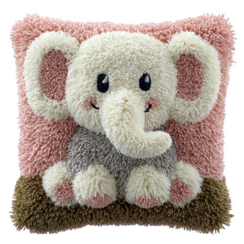 Henypt Kit de Cojín de Gancho de Pestillo Bebé elefante animal Cojines de Bricolaje con Cierre de Gancho Kits de Costura de Fundas de Almohada, Kits de Bordado 43x43cm