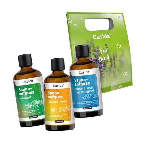 Casida Infusión para sauna Bestseller Set – 3 populares infusiones para sauna con aceites esenciales 100% naturales (aire del bosque, sala de cítricos, respirar a través) – Sin fragancias sintéticas