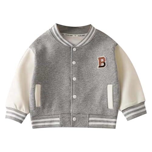 Genérico Chaqueta de Béisbol con Parches para Niñas Abrigo de Manga Larga Infantil Ropa de Entretiempo Ligera y Cálida Diseño Casual Deportivo (Grey, 8-9 Years)